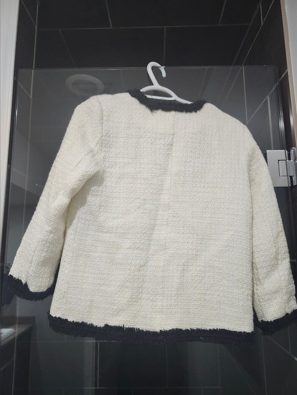 Cream Bouclé Jacket with Black Trim